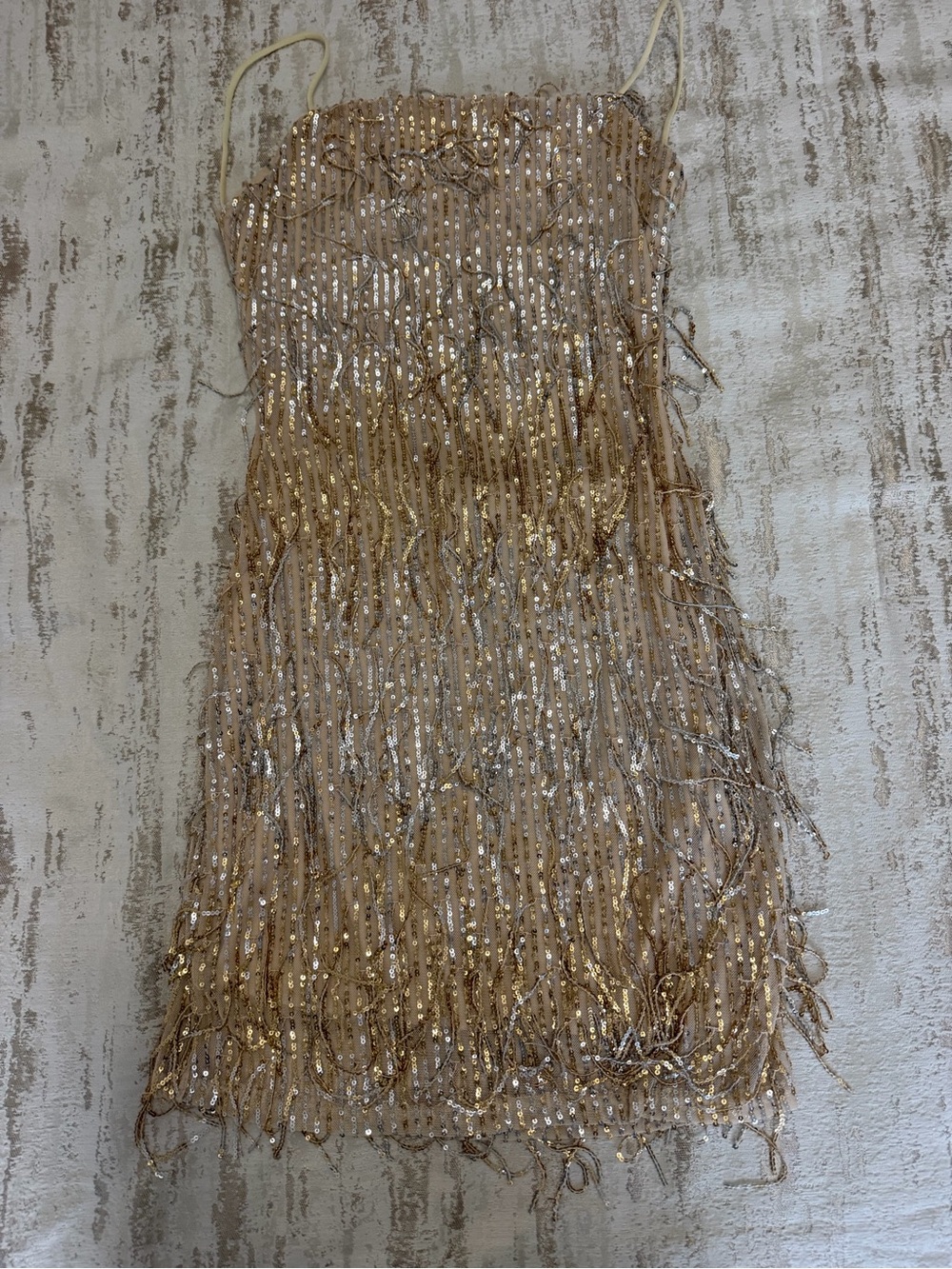 Fashion Nova Gold Fringe Sequin Mini Dress